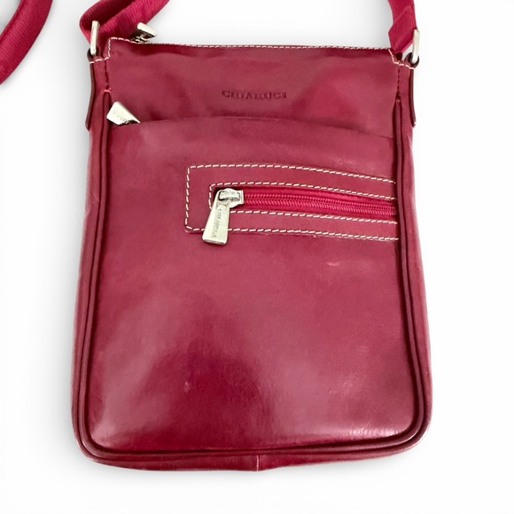 CHIARUGI Red Calvino Full Grain Leather Crossbody Shoulder Bag Italy os - Picture 3 of 14